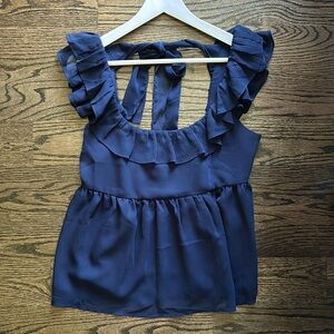 Banana Republic Navy Chiffon Ruffle Sleeve Top